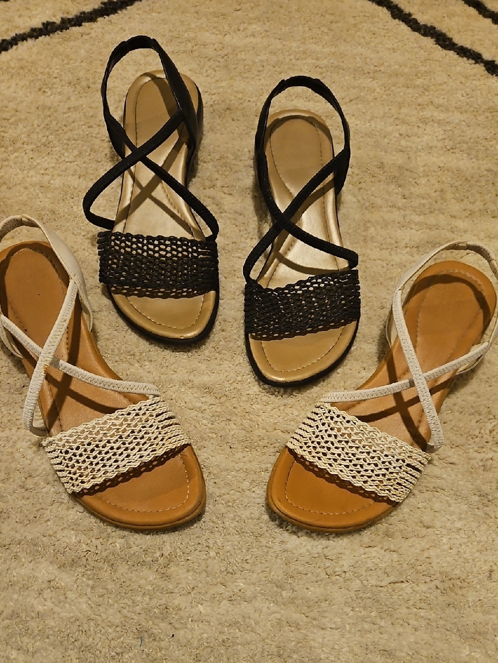 Montego Bay Club Woven Front Slingback Sandals - Black and White
